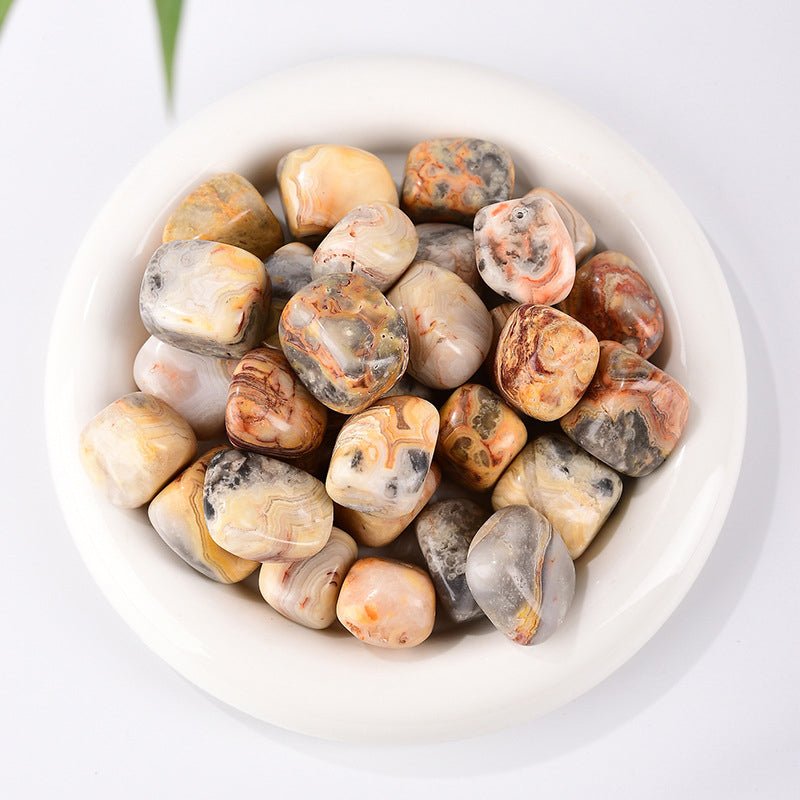 Crazy Lace Agate tumble stone with vibrant patterns for joy and vitality