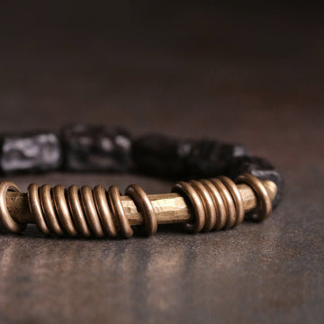 Ebony wood and brass protection bracelet with grounding energy circle