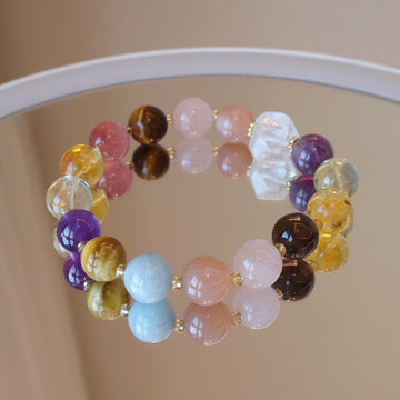 10MM Tiger's Eye, Amethyst, and Citrine stone bracelet for protection, wealth, and intuition.