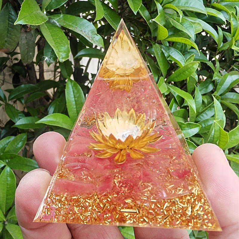 crystal energy pyramid with sun gear design for meditation and chakra balancing.