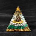 Buddha (Shakyamuni) figure crystal pyramid for enlightenment and mindful meditation.