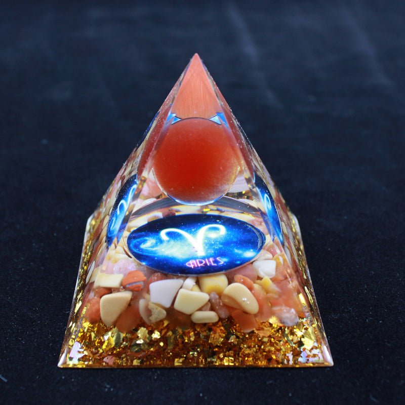 Glow in the Dark Aries Zodiac Pyramid for courage, initiative, and energizing the root chakra on your desk or car.