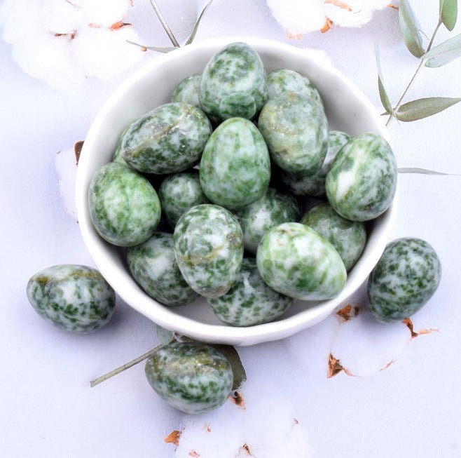 Green Spot Stone crystal egg for growth, new beginnings, and attracting abundance