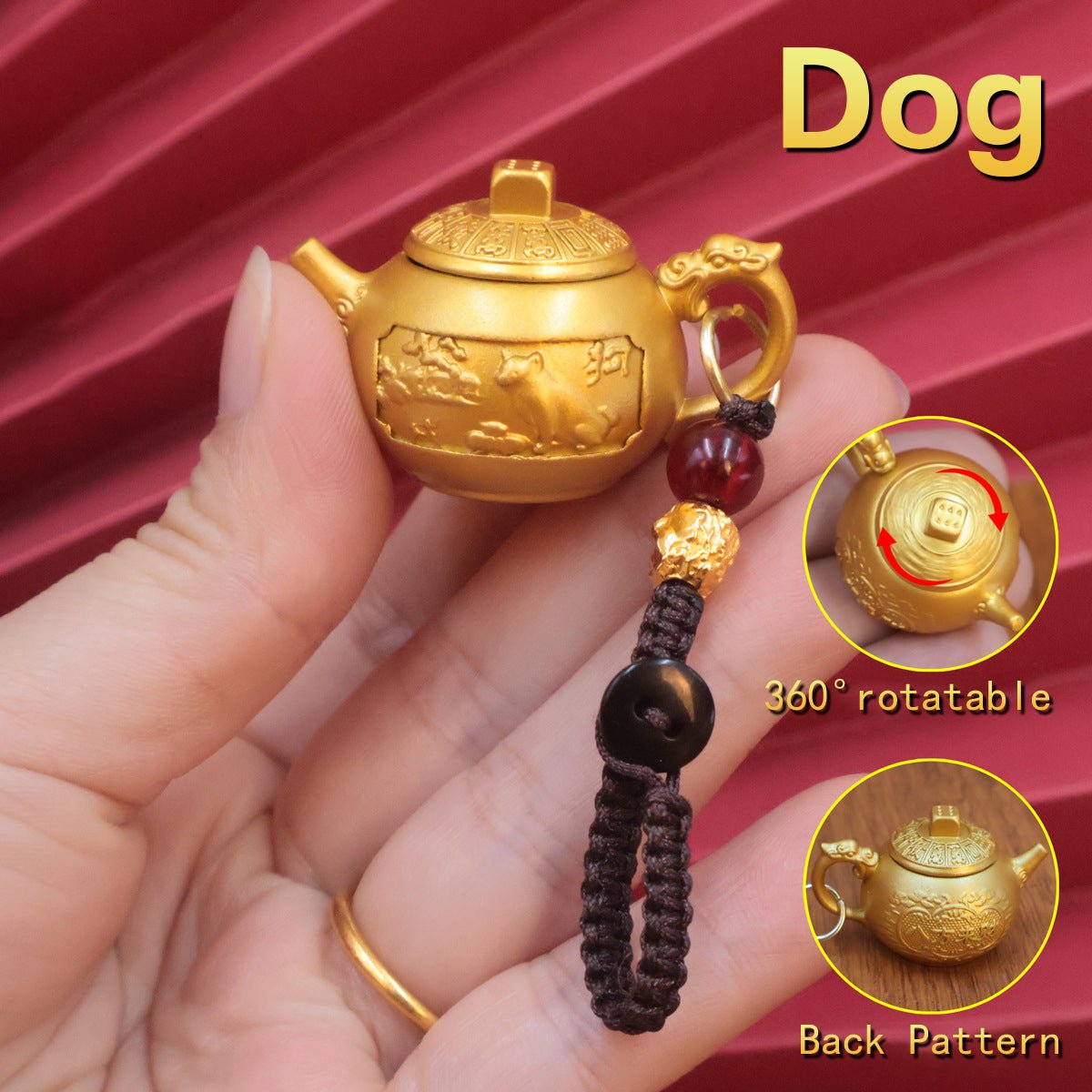Personalized Dog Zodiac keychain with spinning teapot, a loyal charm for friendship, protection, and unwavering loyalty.
