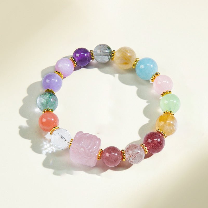 Super Seven Crystal Bracelet, a powerful 7-in-1 sacred stone combination for attracting wealth and love.