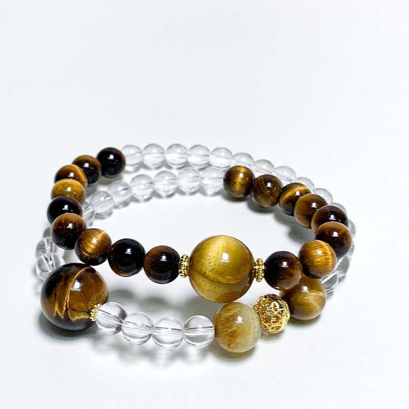 Tiger's Eye and Citrine Double Wrap Bracelet - Wealth and Protection Stone Jewelry.