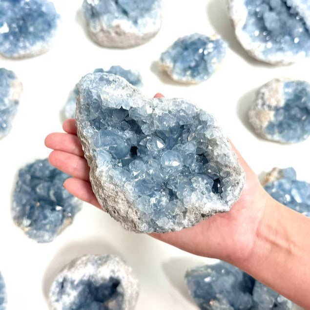 A gift of light: this peaceful Celestite cluster promotes harmony and spiritual growth, perfect for a meaningful present.