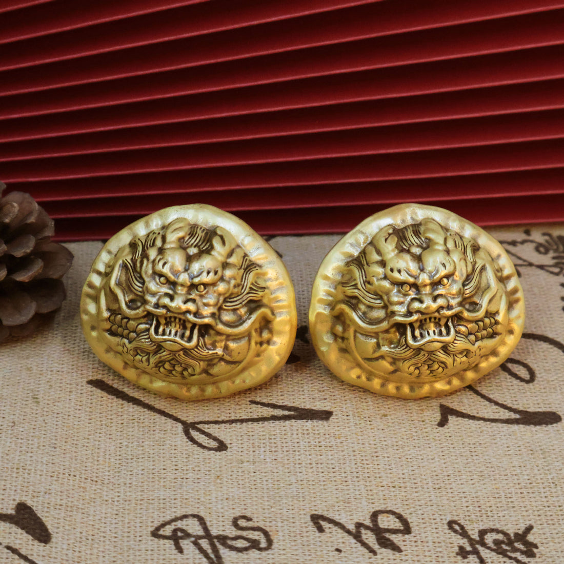 Pair of heavy Solid Brass Dragon Baoding Balls (250g) for stress relief, anxiety reduction, and improved focus. Chinese meditation palming toys for adults.