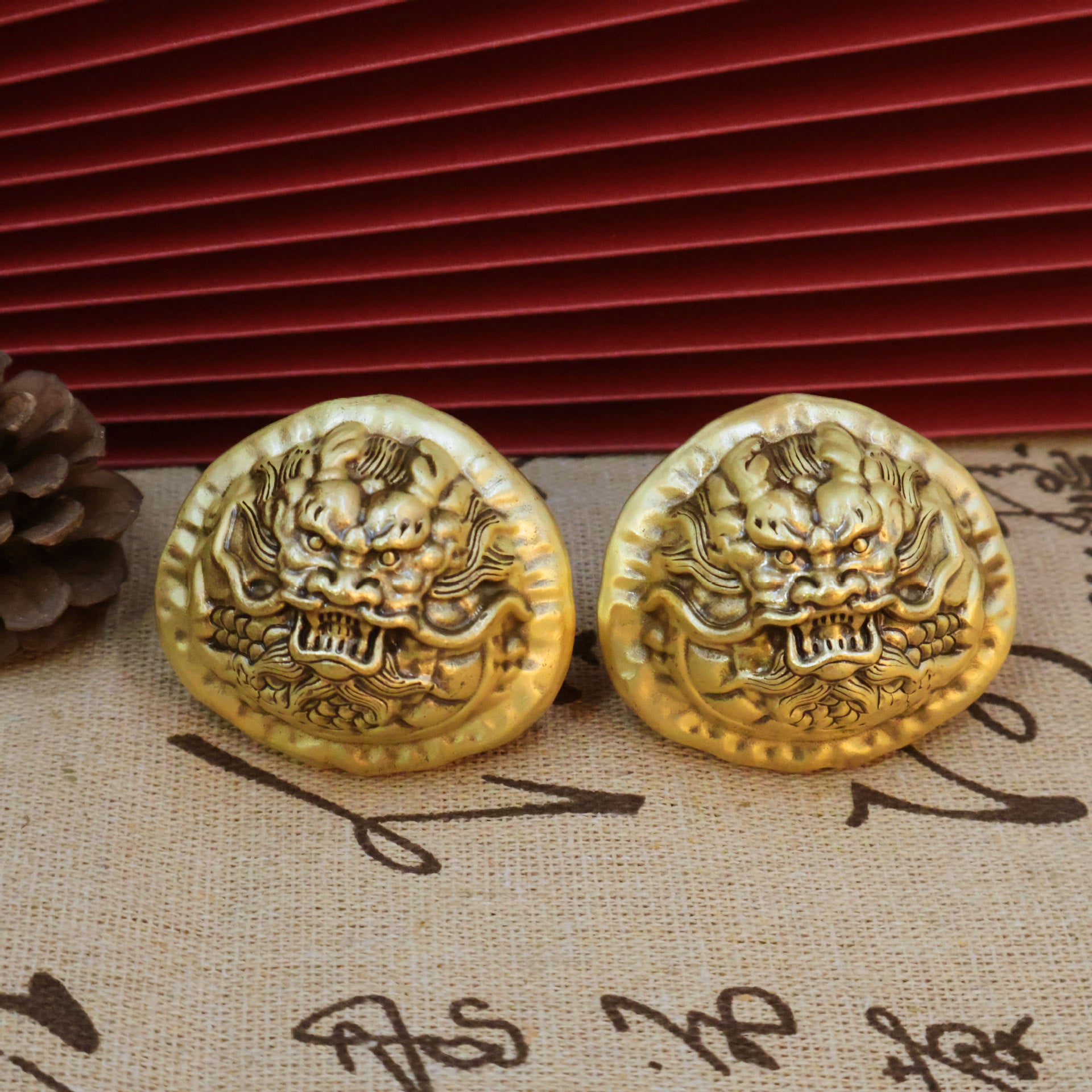 Pair of heavy Solid Brass Dragon Baoding Balls (250g) for stress relief, anxiety reduction, and improved focus. Chinese meditation palming toys for adults.