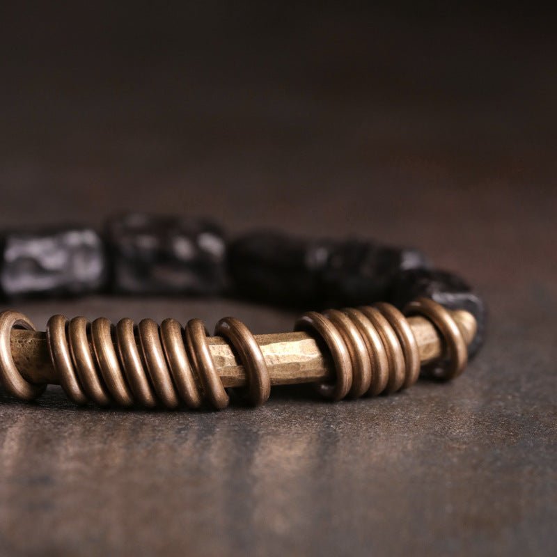 Ebony wood and brass protection bracelet with grounding energy circle