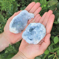A stunning blue Celestite crystal cluster specimen, serving as both a powerful energy tool and an elegant decor piece.