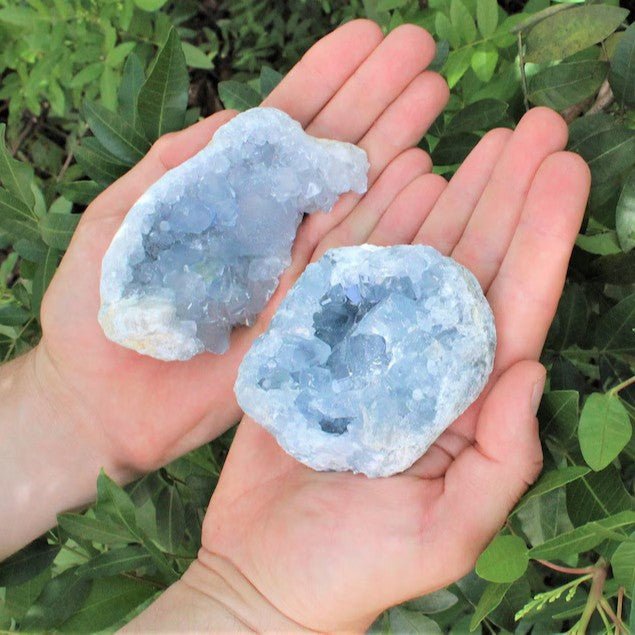 A stunning blue Celestite crystal cluster specimen, serving as both a powerful energy tool and an elegant decor piece.