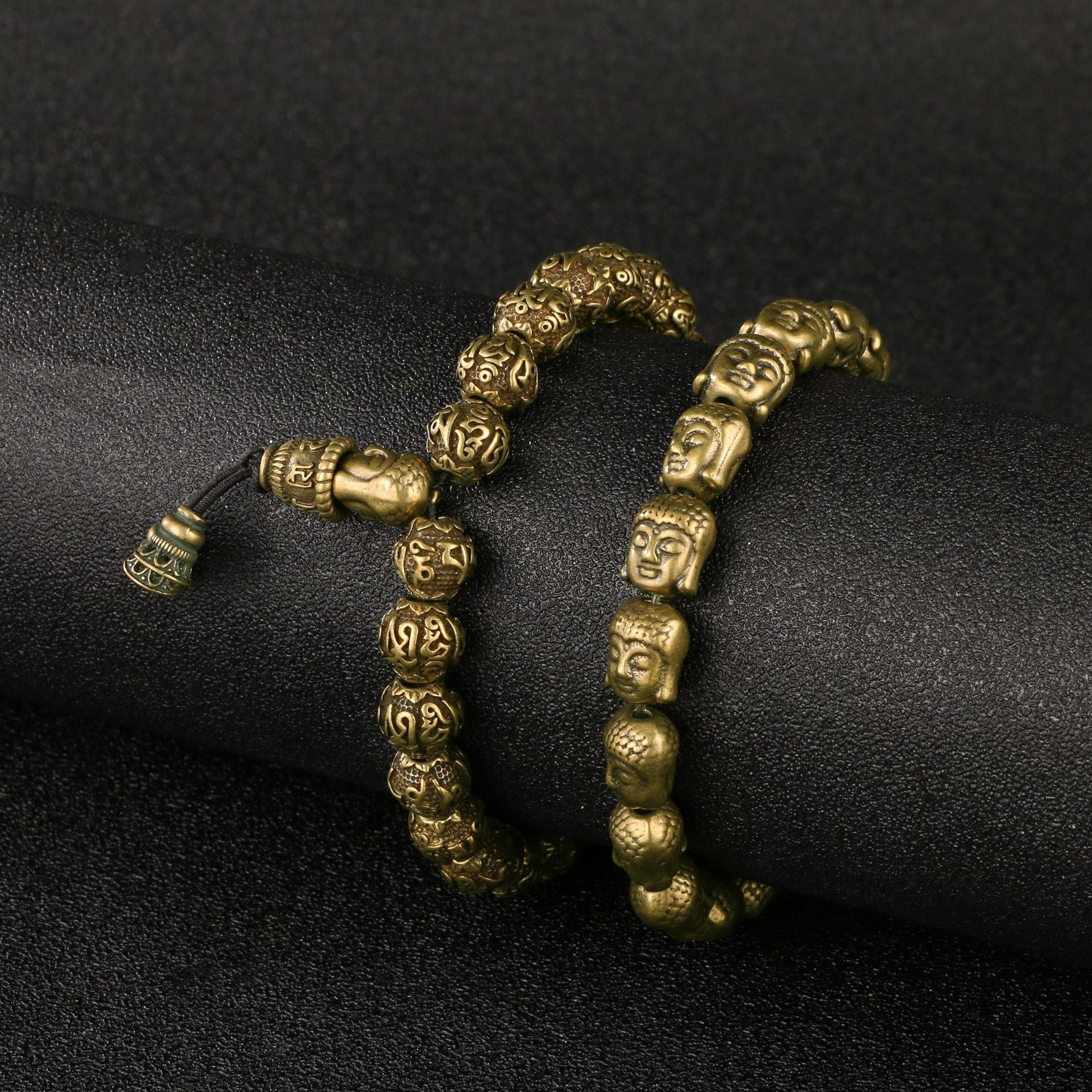 Antique brass Amitabha Buddha stacking ring bracelet, a spiritual and stylish accessory for mindful wear.