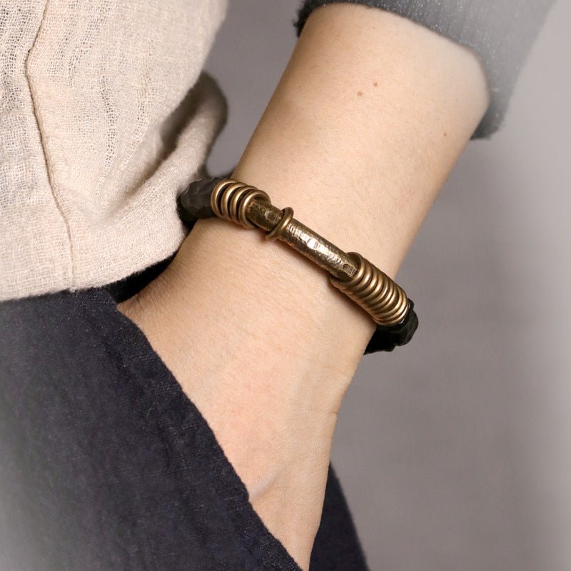 Ebony wood and brass protection bracelet with grounding energy circle