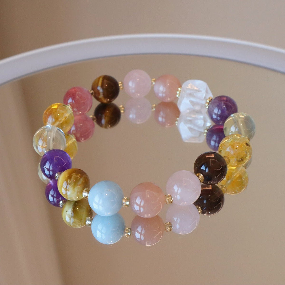 10MM Tiger's Eye, Amethyst, and Citrine stone bracelet for protection, wealth, and intuition.