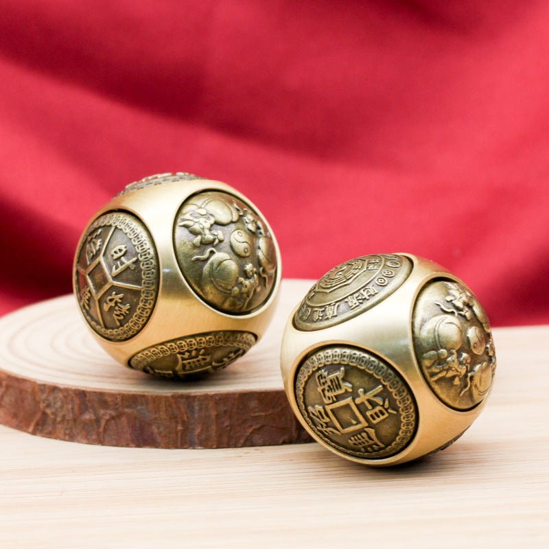 A beautifully crafted brass spinning ball for your desk. This Feng Shui fidget toy offers a satisfying spin for focus and fortune.