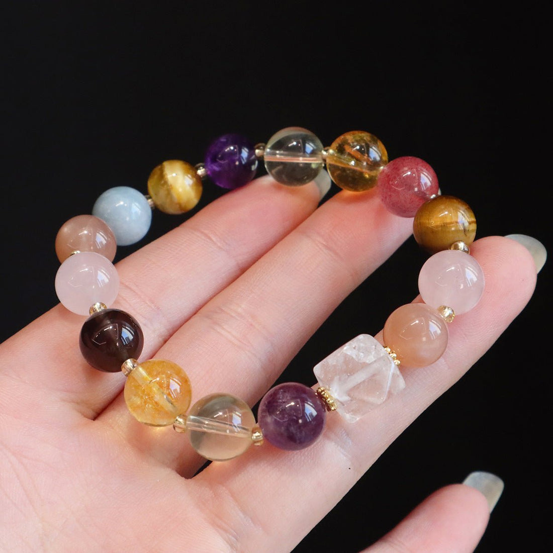 10MM Tiger's Eye, Amethyst, and Citrine stone bracelet for protection, wealth, and intuition.