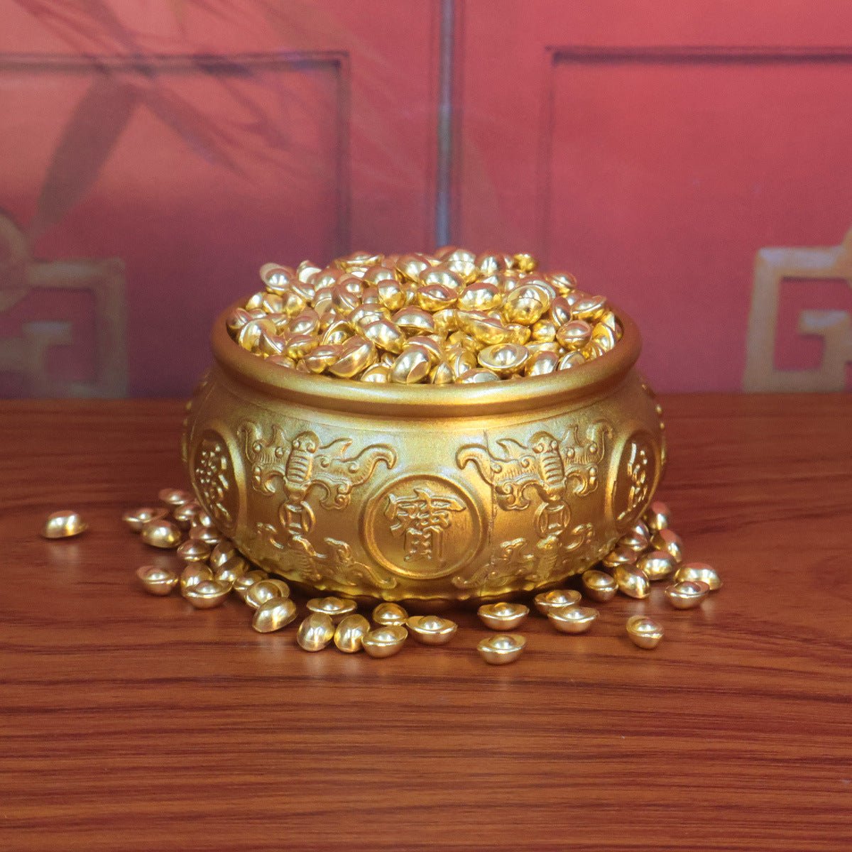 An elegant and substantial solid brass Feng Shui bowl, serving as both a powerful wealth symbol and a striking decor piece.