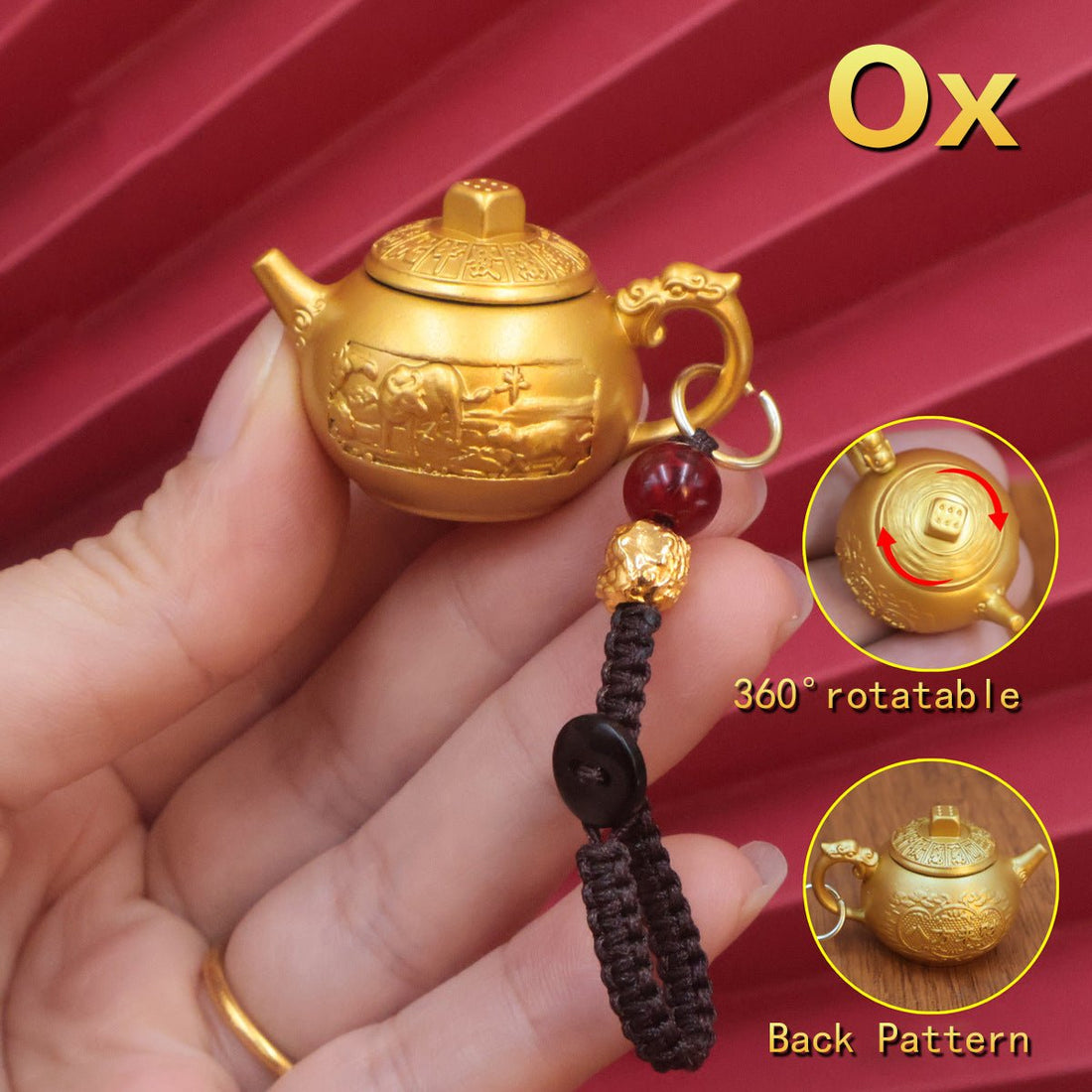 Personalized Rat Chinese Zodiac keychain with spinning teapot, a clever luck charm and fidget toy for quick wit and adaptability.