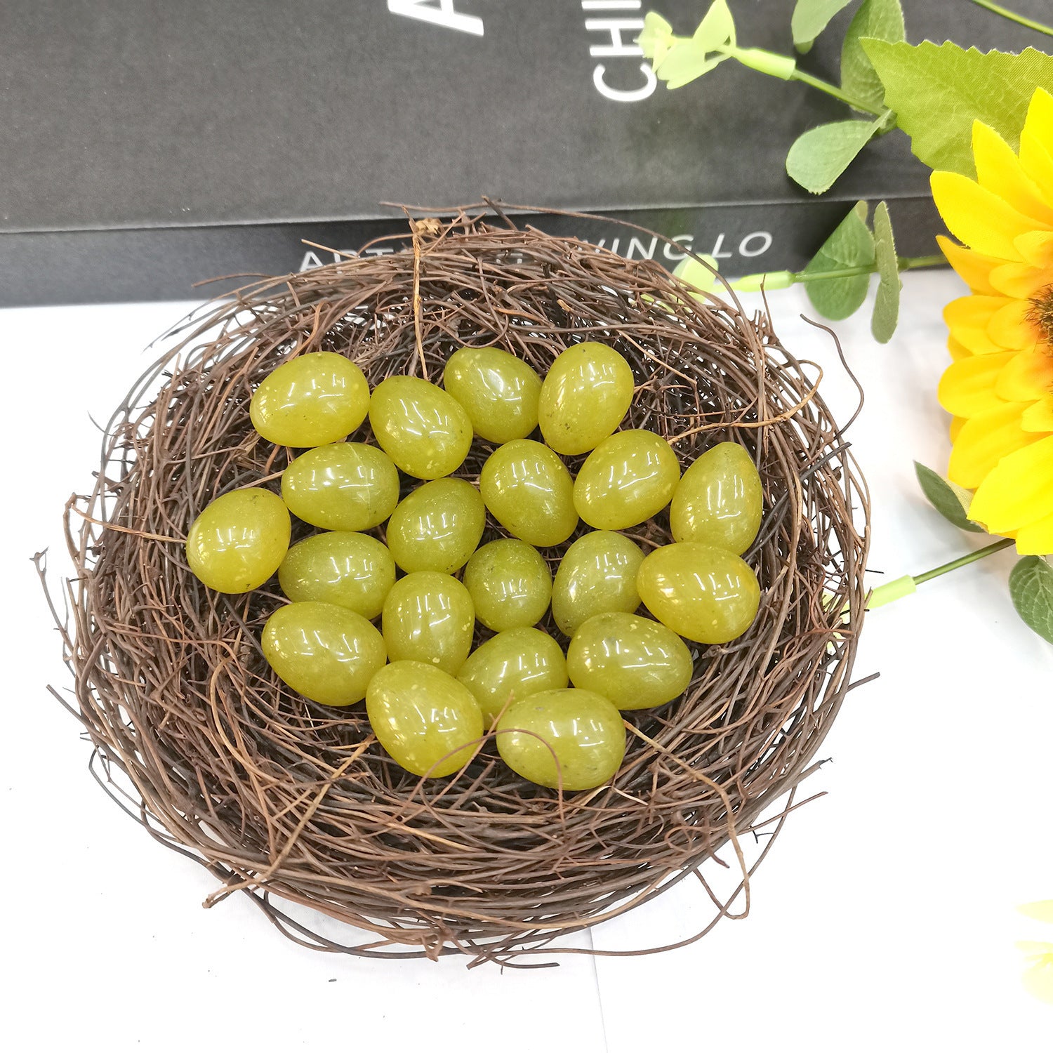 Peridot crystal egg for attracting abundance, personal growth, and releasing negativity