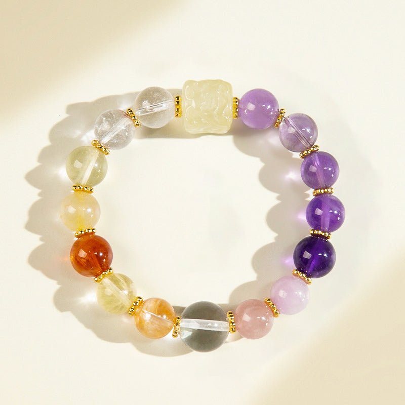 Wearable energy tool: This Super Seven bracelet balances the chakras and attracts abundance in all forms.