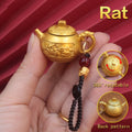 Personalized Rat Chinese Zodiac keychain with spinning teapot, a clever luck charm and fidget toy for quick wit and adaptability.