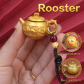 Personalized Rooster Chinese Zodiac keychain, a confident spinning teapot luck charm for punctuality, honesty, and brightness.