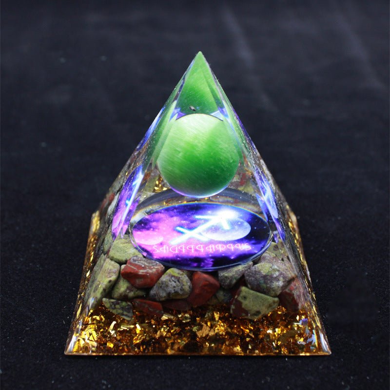 Sagittarius Glow Pyramid for adventure, optimism, and expansion. A perfect travel companion for your car or desk.