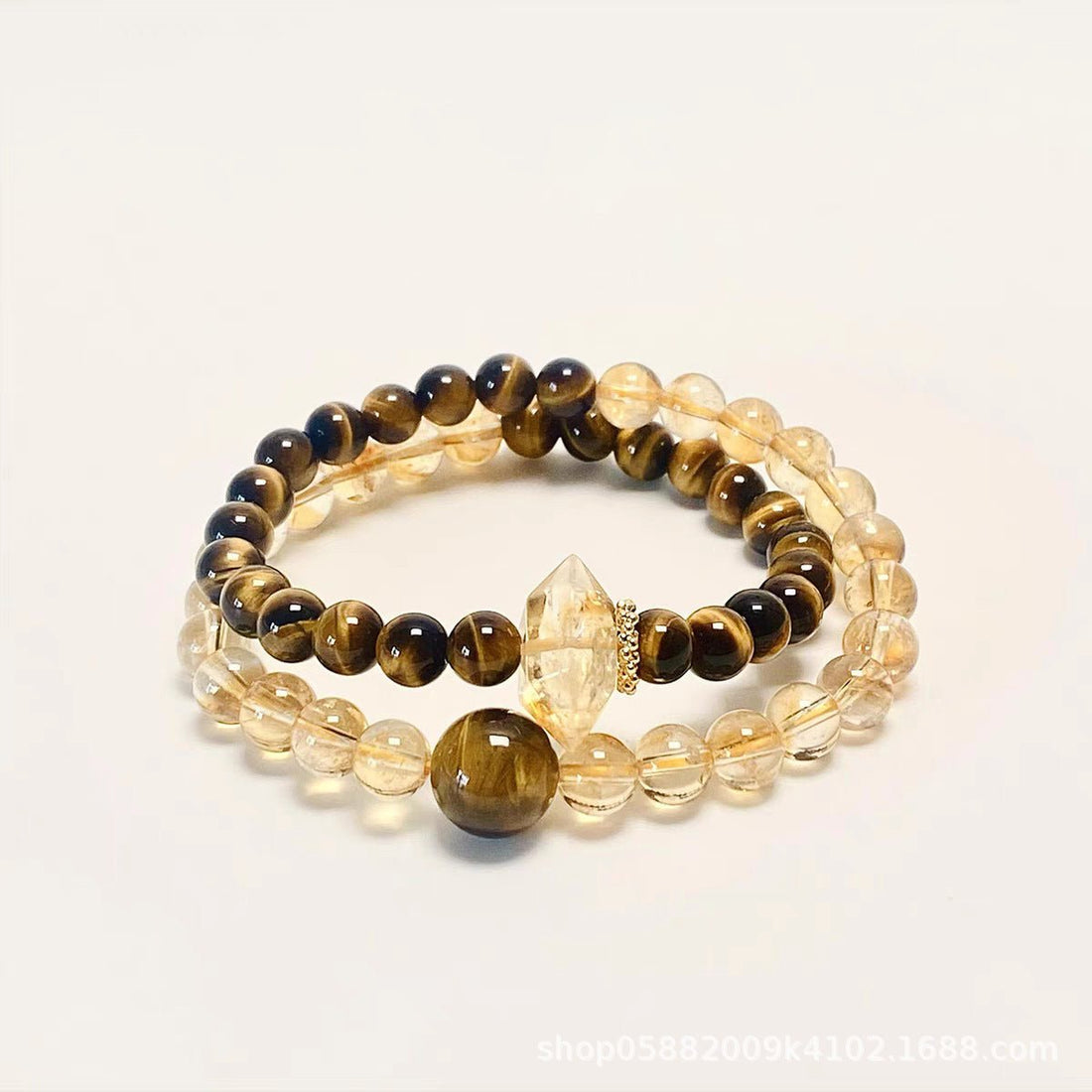 Double Wrap Bracelet made of Tiger's Eye and Citrine stones for attracting wealth and protection.