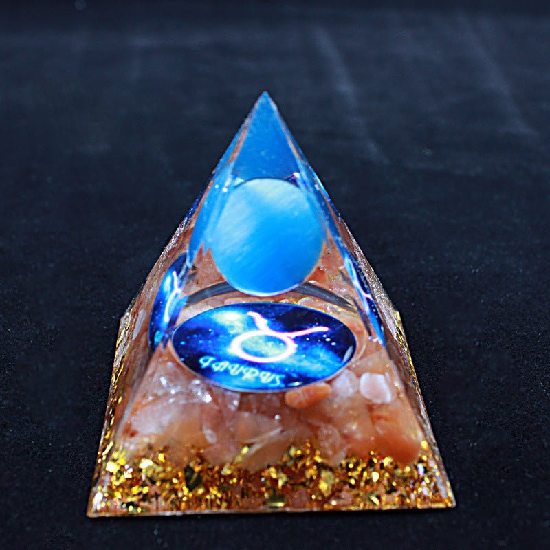 Taurus Glow Pyramid for stability, abundance, and grounding. This crystal pyramid glows softly for a calming energy.