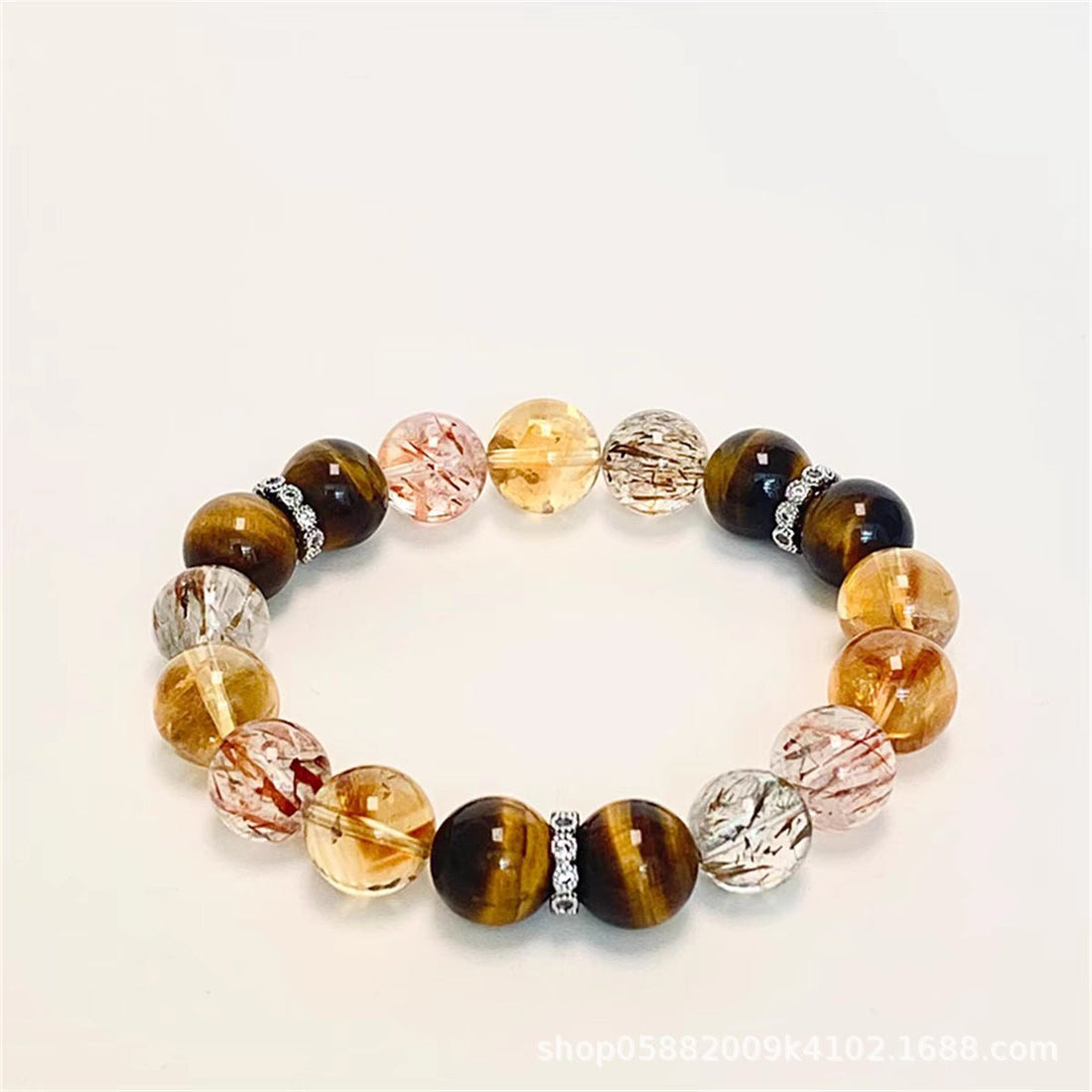 Double Wrap Bracelet made of Tiger's Eye and Citrine stones for attracting wealth and protection.